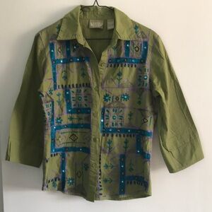 Blassport blouse Womens medium M fitted cotton embroidered embellished casual